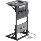 Mesa Auxiliar en Forma de C con Estación de Carga - Mesa Auxiliar Compacta para Sofá, Altura Ajustable de 3 Niveles (66-72Cm/25.9-28.3In), Mesa de Noche Plegable con Bolsillos de Almacenamiento para Espacios Pequeños, Dormitorio, Sala de Estar