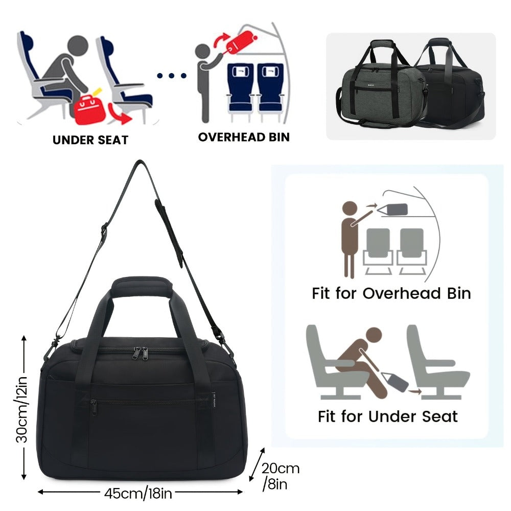 Bolsa de tela tipo tote Cabin 45x30x20, maletín de viaje para debajo del asiento con bolsa para zapatos, correa de hombro y funda para trolley - Equipaje de mano de cabina para hombre y mujer - Maleta de fin de semana para viajes de verano, el mejor equip