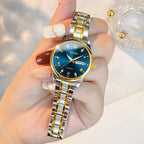 Relojes de Mujer OLEVS: Elegantes y de Moda para Negocios, Diseño Femenino para Muñecas Pequeñas, Cara Pequeña, Tono Dorado y Plateado, Correa de Acero Inoxidable, Cuarzo Analógico, Fecha y Día, Luminiscente, Esferas en /Blanco/Dorado/Azul