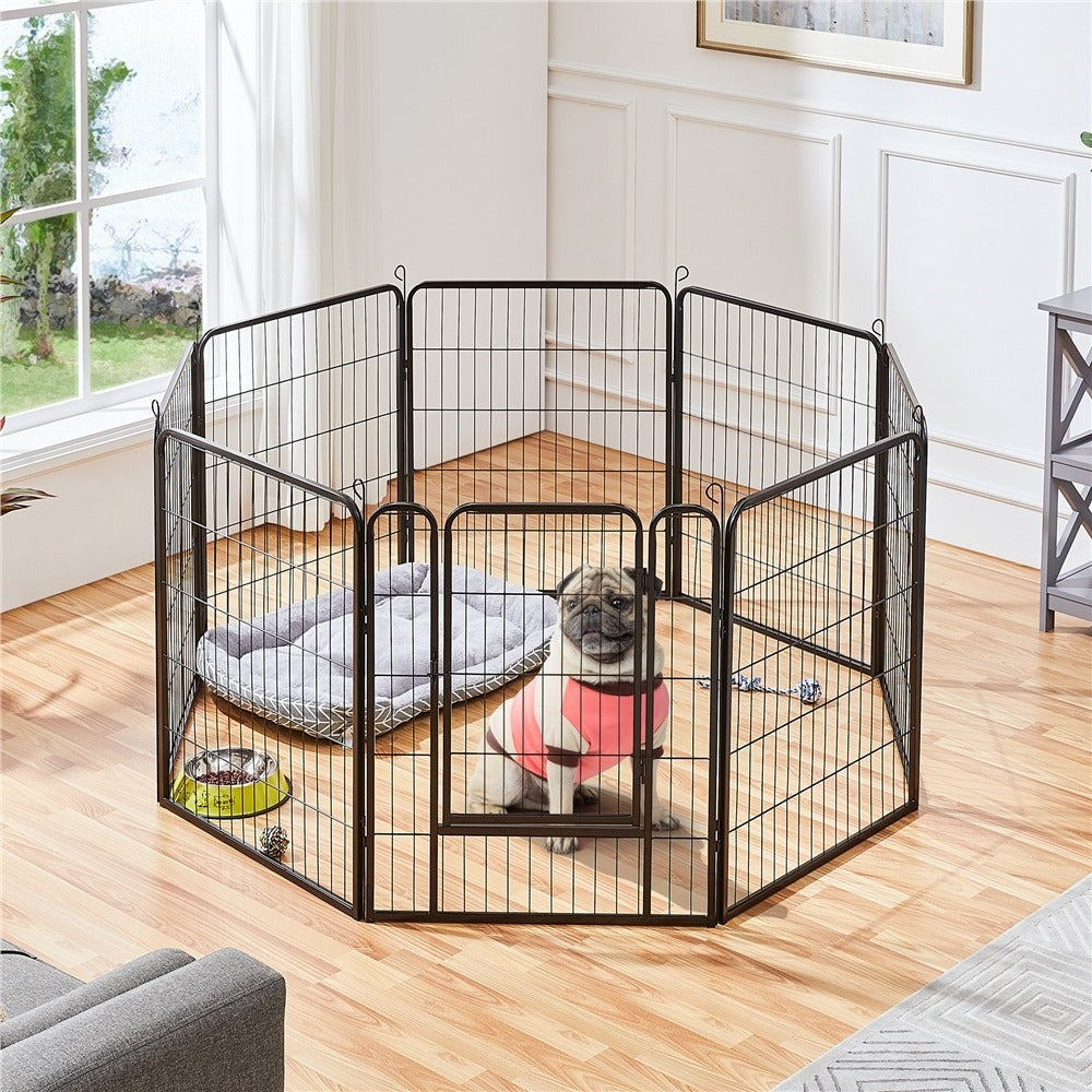 Corral para cachorros Costoffs de 65 cm de ancho x 80 cm de alto con paneles de malla, recinto plegable para perros con puerta y estacas de sujeción para uso en interiores y exteriores