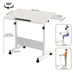 Mesa Rodante de 80X40Cm para Sofá Cama, Mesa Auxiliar Móvil Ajustable en Altura de 64-89Cm, Escritorio Plegable de 4 Ruedas con Bloqueo, Mesa Auxiliar para Sofá, Dormitorio