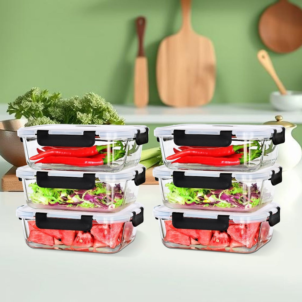 6 Piezas de Recipientes para Alimentos con Tapas, Herméticos y con Válvula de Vapor, Contenedores de Vidrio de 1040ml para Cocina,