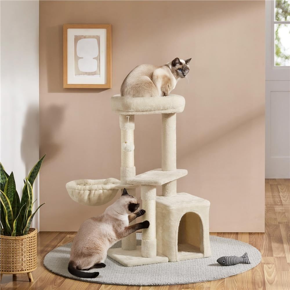 Costoffs Árbol de Gato con Plataforma de Altura de 87 Cm Árbol de Escalada con Cueva Cesta Postes de Sisal