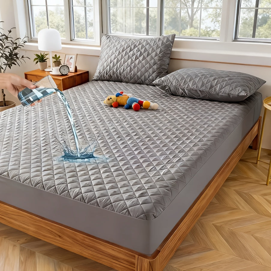 Una funda protectora de colchón impermeable de 1 pieza, lavable a máquina, con un diseño acolchado de color sólido y bolsillos profundos (suave y cómoda). Se puede utilizar como sábana independiente.