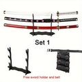 3 Piezas Set de Espadas Anime, Hoja de Bambú Segura No Afilada, Accesorio de Cosplay, Katana Espada Samurái, Regalo de Halloween y Navidad, Cinturón y Soporte para Espada