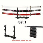 3 Piezas Set de Espadas Anime, Hoja de Bambú Segura No Afilada, Accesorio de Cosplay, Katana Espada Samurái, Regalo de Halloween y Navidad, Cinturón y Soporte para Espada