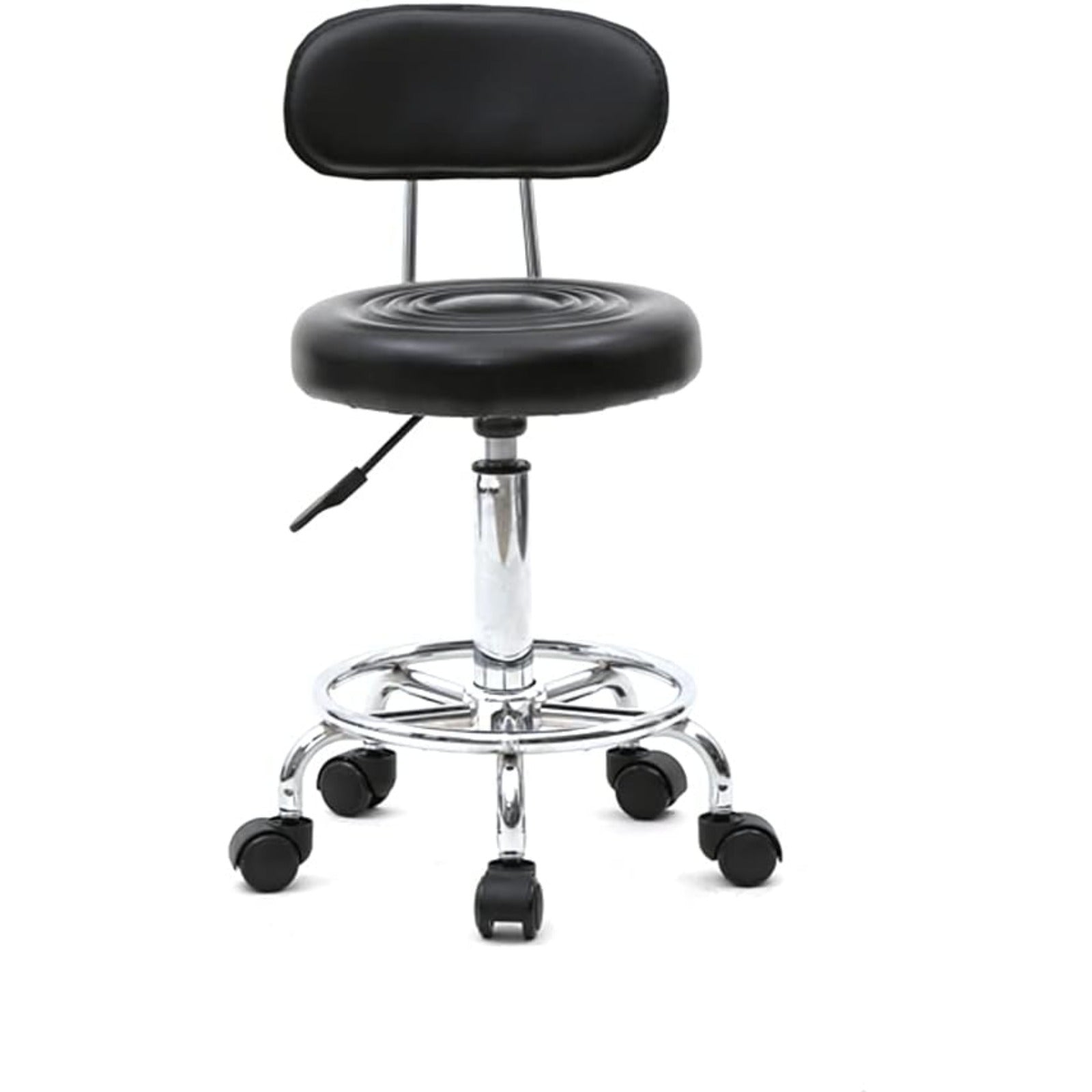 Taburete de oficina Bonnlo | Rodante, giro de 360°, altura ajustable, material de PVC, forma redonda, respaldo negro para estudio de uñas, salón de belleza, spas y oficinas