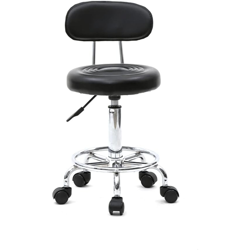 Taburete de oficina Bonnlo | Rodante, giro de 360°, altura ajustable, material de PVC, forma redonda, respaldo negro para estudio de uñas, salón de belleza, spas y oficinas