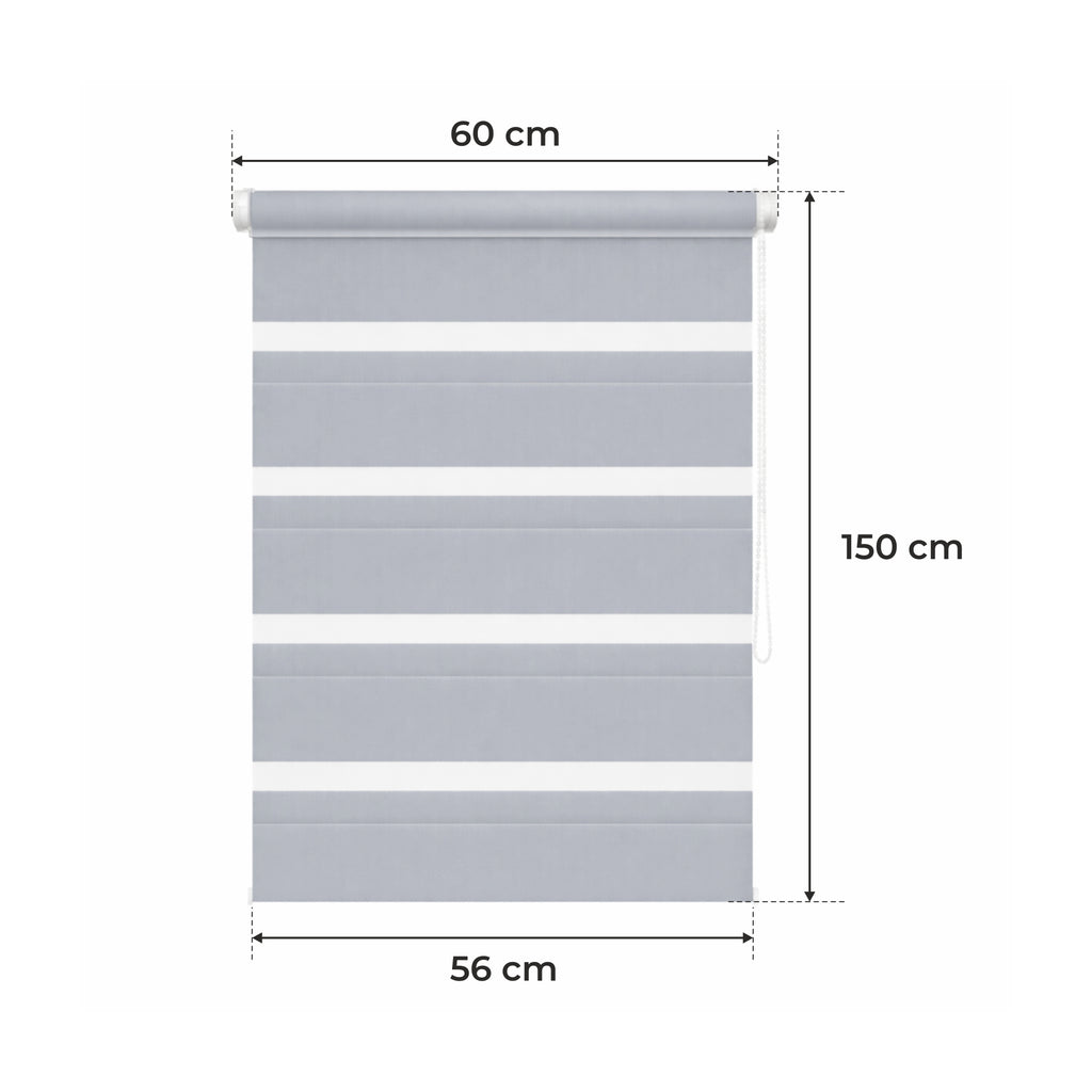 Persiana Día y Noche - Gris Claro - 32 Tamaños - BOJANEK Día y Noche - Instalación No Invasiva, Sin Necesidad de Taladrar, Ajuste por Cadena, Soportes Ajustables para Diferentes Grosos de Ventanas, Diseño Moderno, Protección de Luz y Privacidad, Perfecta