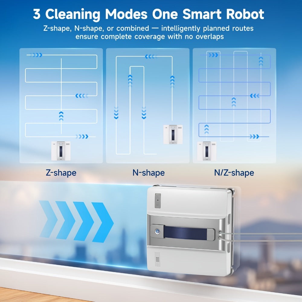 Lubluelu Robot Limpiacristales Electrónico Inteligente con Ventana Cuadrada, 7500Pa, Planificación de Ruta Inteligente, Sistema de Protección de Seguridad de 8 Capas, Limpieza de Bordes, Boquillas de Doble Cara, Visualización del Volumen de Agua, Muy Adec