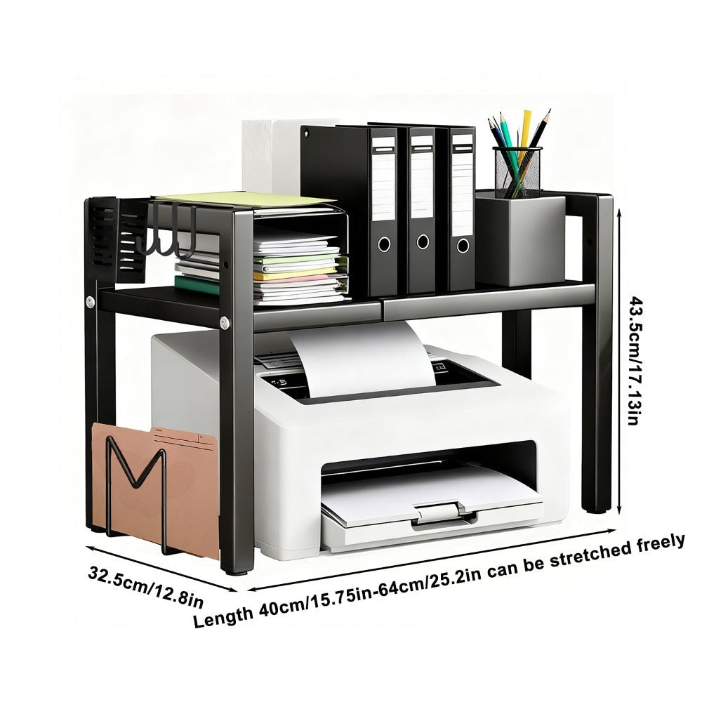 Soporte para impresora de 2/3 niveles - con 3 ganchos, soporte para tabla de cortar y portalápices, diseño expandible, adecuado para el hogar y la oficina, puede contener fotocopiadoras y escáneres (Negro, Blanco)