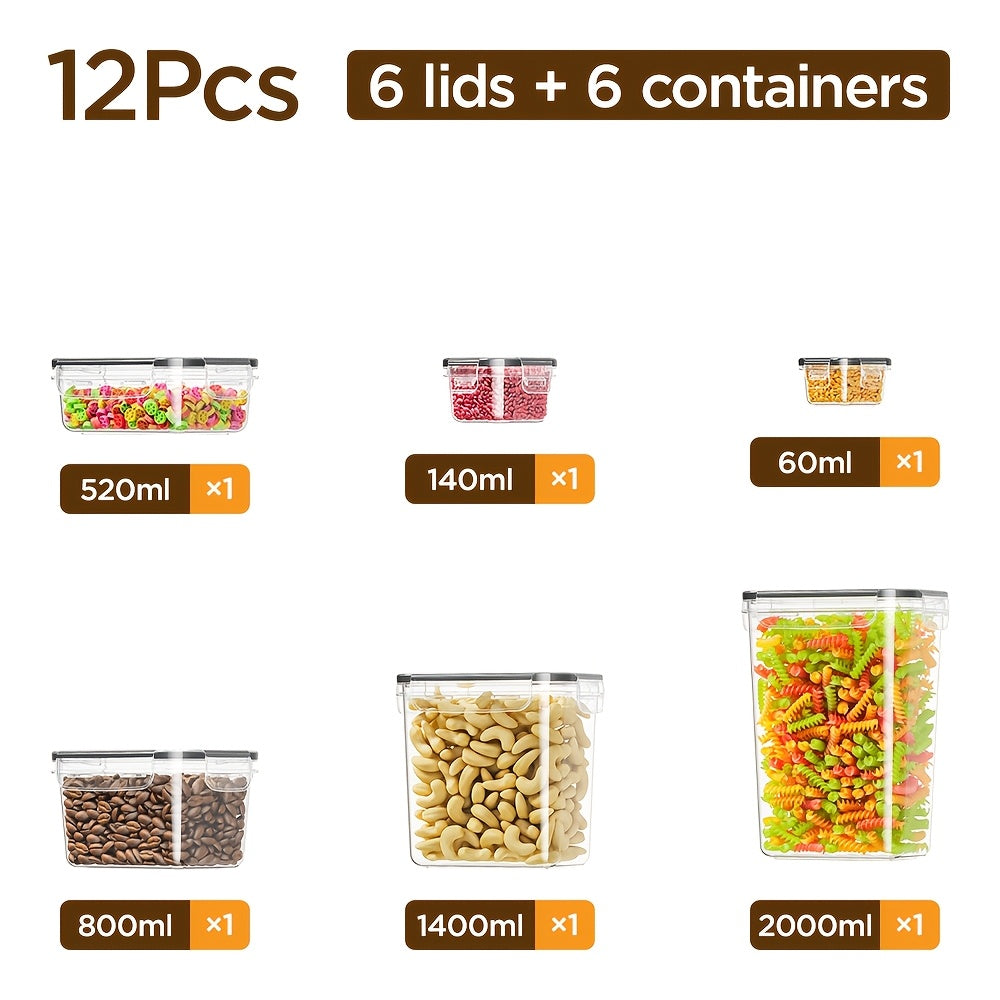 Juego de Contenedores de Alimentos para Almacenamiento en la Cocina de 12/48/84 piezas - Contenedores de Alimentos de Plástico Reutilizables (6/24/42 Tapas y 6/24/42 Contenedores) - Organización y Almacenamiento de Despensa de Cocina - Adecuado para Cerea
