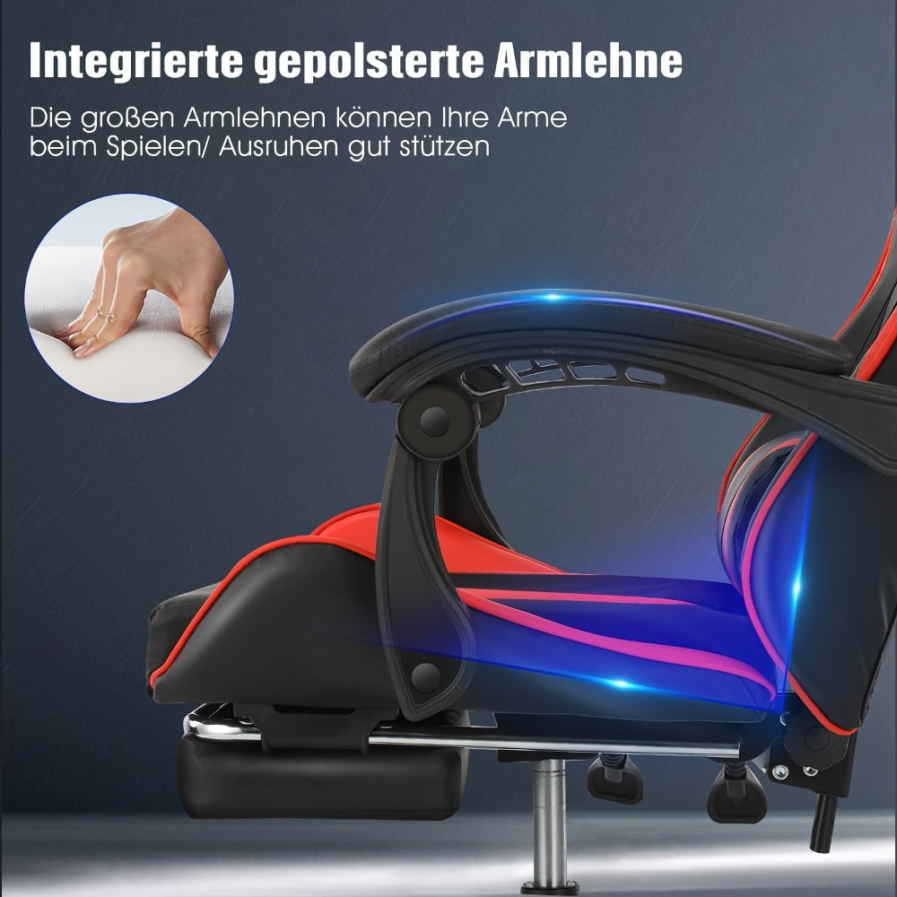 Silla de gaming con reposapiés, silla de gaming ergonómica, silla de ordenador con soporte lumbar, reposacabezas, sillas de PC de altura ajustable con asiento giratorio de 360° para oficina o gaming