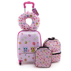 Juego de Equipaje para Niños de 5 Piezas + Mochila, Trolley con Lonchera, Etiqueta de Equipaje y Almohadilla de Cuello, Maleta con Ruedas para Niños y Niñas (Rosa)