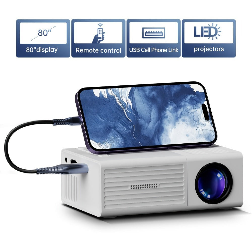 Proyector Portátil, Soporte 1080P, Conexión USB, Control Remoto - Compatible con Smartphones, Tablets, Laptops, TV Sticks y Unidades USB, Montaje de Escritorio, Pantalla LCD, Fuente de Alimentación, Control de Botones, Entrada HDTV, Resolución Local 720P