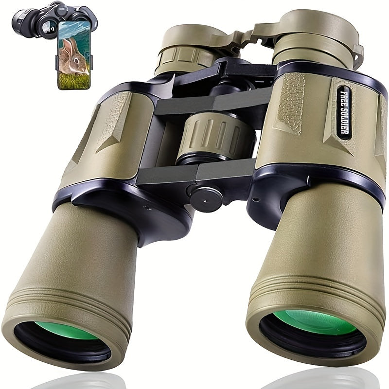 Prismáticos 10x50 para adultos, claridad HD, diseño compacto y duradero de plástico, enfoque central, incluye estuche de transporte y correa para observación de aves, observación de estrellas, viajes, fútbol