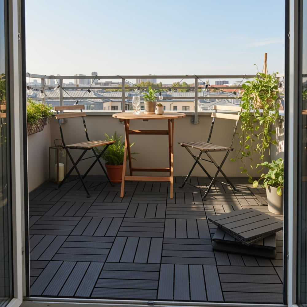 44 piezas de baldosas de composite para terraza exterior de 29.97 X 29.97 cm, pisos entrelazados para terraza, baldosas de piso de terraza rápidas, pisos impermeables para patio, balcón, jardín y exteriores, 44 baldosas por caja de 43.05 pies cuadrados, 1