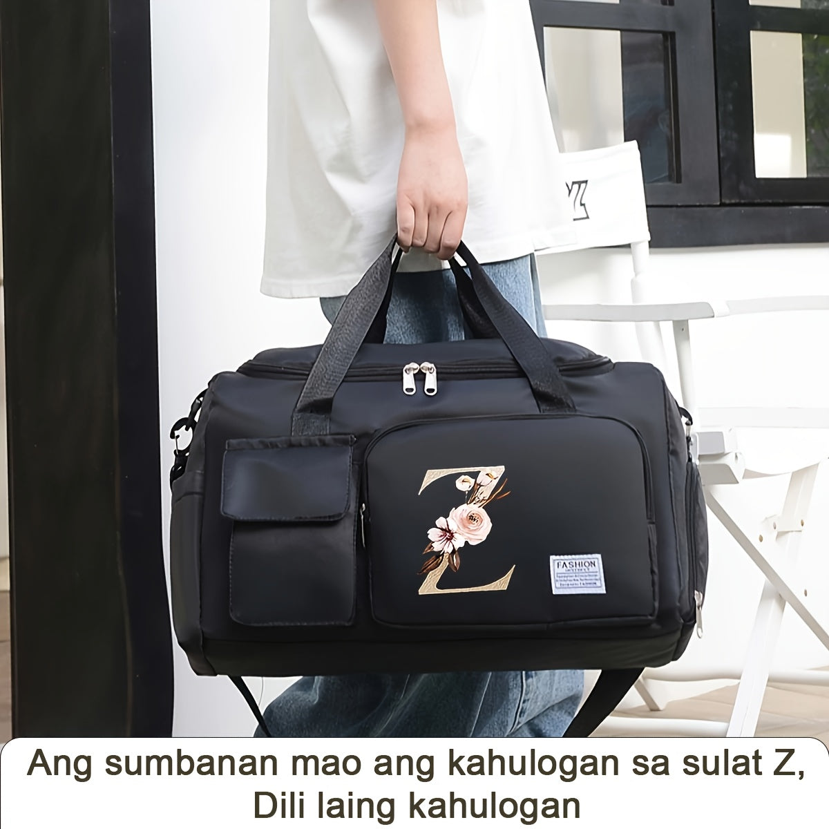 Bolsa de viaje, maleta, bolsa de viaje floral con letras, gran capacidad con múltiples compartimentos y sección para zapatos, regalo de San Valentín para mamá, maestra, mejor amiga, enfermera, correa de hombro ajustable, para ropa, cosméticos, portátil, i