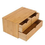 Organizador de escritorio de bambú, caja de organización de almacenamiento de mesa, almacenamiento de escritorio para clasificar y almacenar sellos, notas adhesivas, tijeras, facturas, bolígrafos, lápices, etc. (2 cajones superiores, 1 cajón inferior)