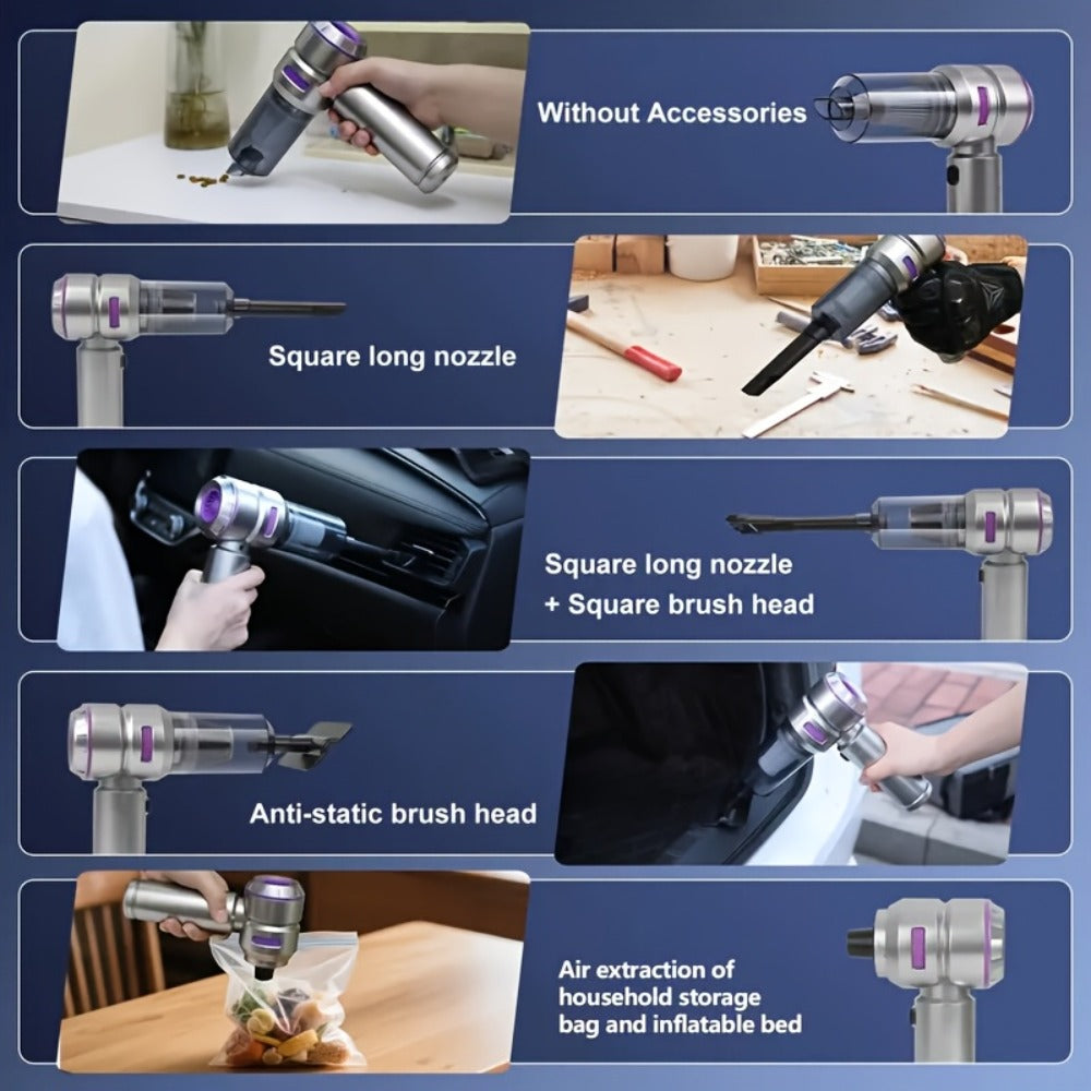 Aspiradora portátil inalámbrica de mano con soplador y succión en uno, carga USB, filtro lavable, equipada con batería de litio duradera, adecuada para limpiar polvo, migas de snacks, pelo, apta para sofás, alfombras, escritorios, escaleras.