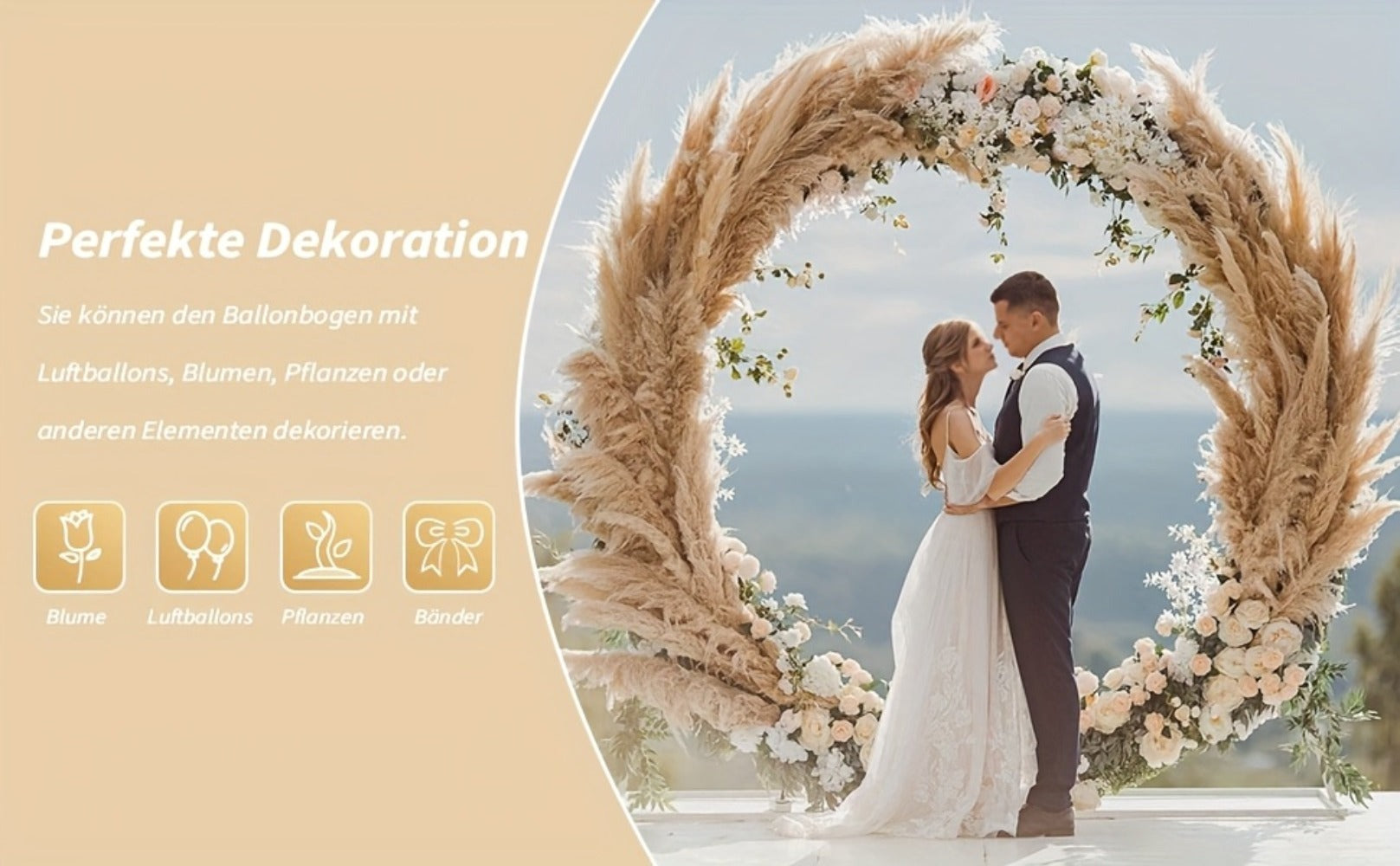 Kit de Arco de Globos Reutilizable con Soporte 2.2m/7.2ft - Dorado, Ideal para Cumpleaños, Bodas y Aniversarios, Decoración de Fiestas, Telón Fotográfico, Navidad (Globos y Plantas No Incluidos)