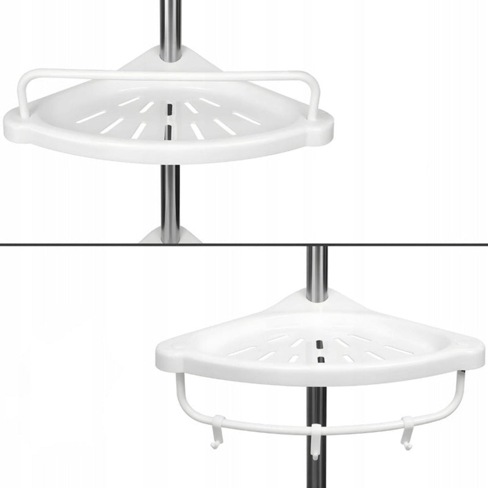 Estante Telescópico de Esquina para Baño, Organizador de Ducha para Bañera, 4 Niveles Ajustables, Montaje sin Taladro con Diseño de Ventosas, Tubo de Aluminio Estable y Estantes de Plástico con Agujeros de Drenaje, Altura Máxima de hasta 320 cm, Resistent