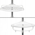 Estante Telescópico de Esquina para Baño, Organizador de Ducha para Bañera, 4 Niveles Ajustables, Montaje sin Taladro con Diseño de Ventosas, Tubo de Aluminio Estable y Estantes de Plástico con Agujeros de Drenaje, Altura Máxima de hasta 320 cm, Resistent