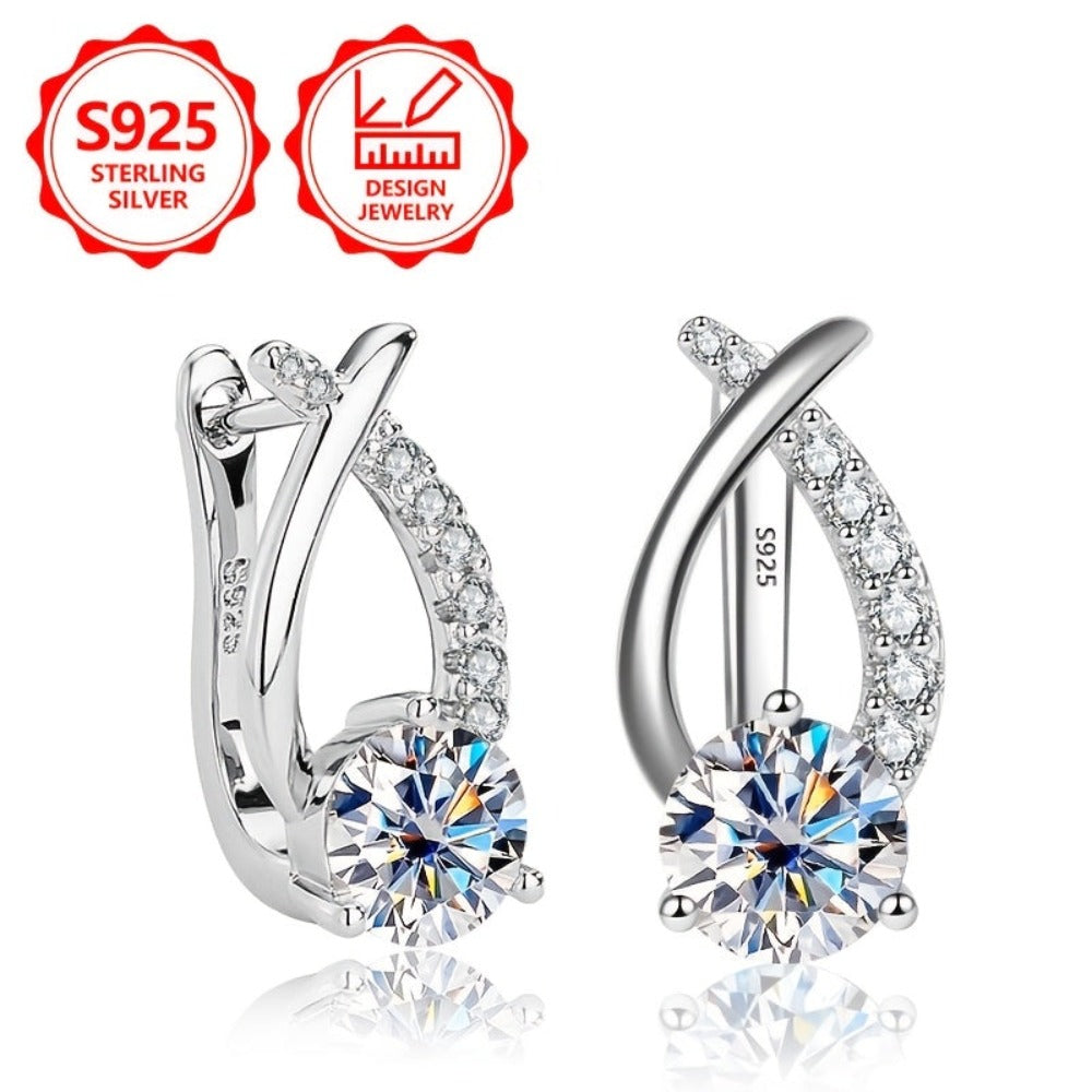 Aros de aro clásicos de moda para mujer PM:A25 de plata de ley 925, simples y elegantes, con incrustaciones de circonita sintética brillante. Exquisitos aretes de mujer, perfectos para salidas diarias y un regalo conmemorativo ideal de festividades para t