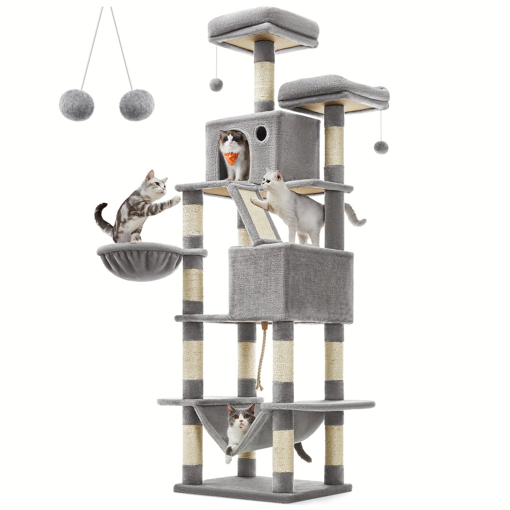 Torre rascadora para gatos 206 cm | Juego descanso y cuidado de las uñas