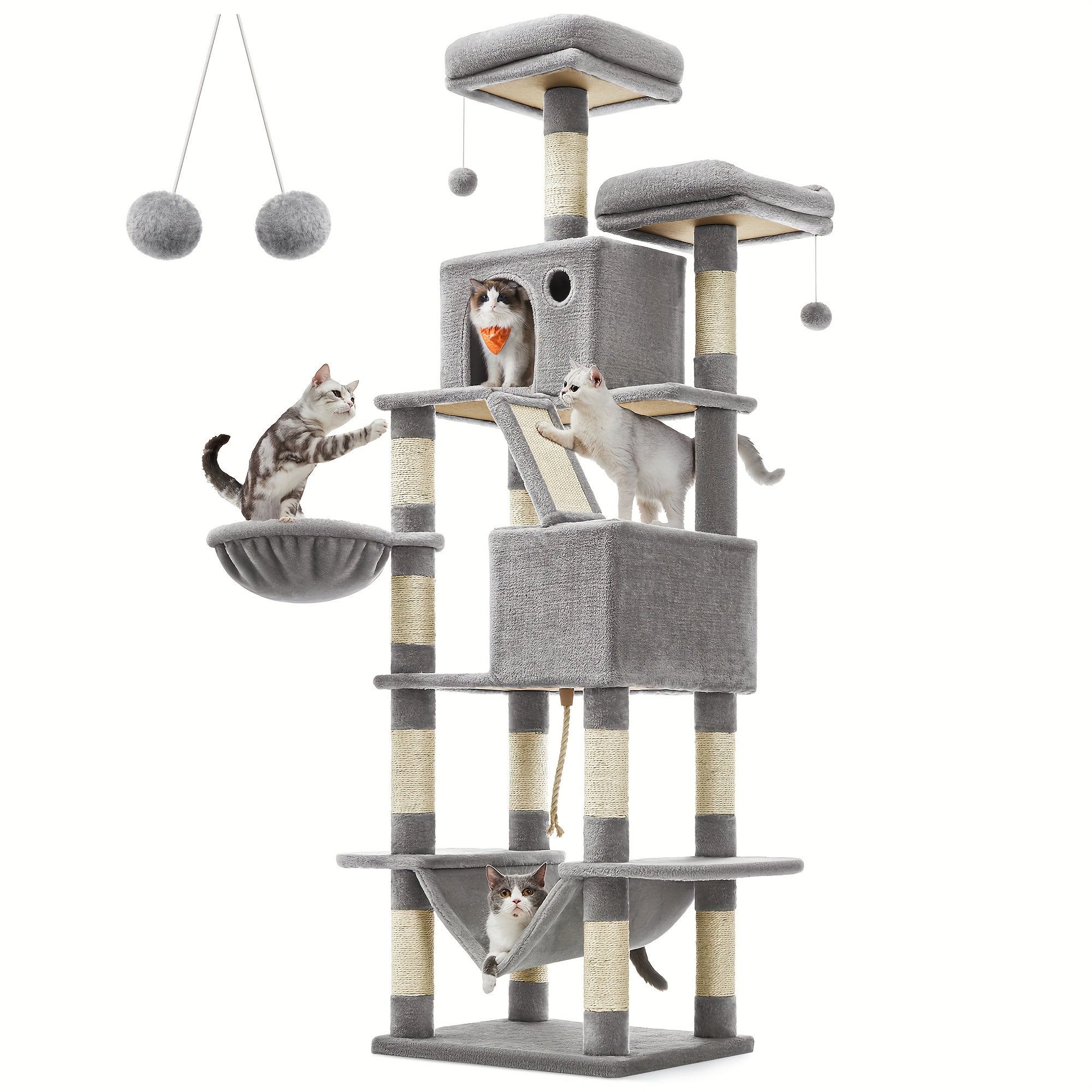 Torre rascadora para gatos 206 cm | Juego descanso y cuidado de las uñas