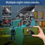 Cámara solar con WiFi V380 PRO de 3 lentes, 1080P, resistente al agua, HD, para exteriores, CCTV, visión nocturna, audio bidireccional, cámara de red con seguimiento de movimiento, cámara PTZ, seguimiento automático, alarma y visión nocturna en color, rot