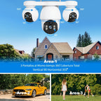 Cámara de seguridad exterior de 8MP con sistema PTZ de triple lente, /inclinación de 355°, detección humana PIR, audio bidireccional, visión nocturna a todo color, cámara WiFi adecuada para vigilancia empresarial, aplicación y notificaciones de alarma
