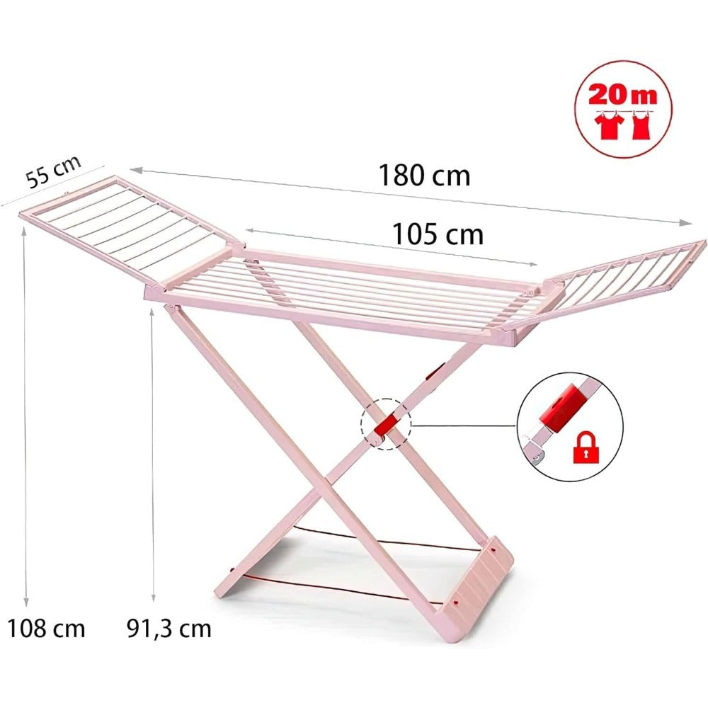Tendedero Plegable con Alas, 20 Metros de Superficie de Tendido, Hecho de Resina Resistente al Sol y a la Intemperie, 180 x 108 x 55 cm - Dekohome