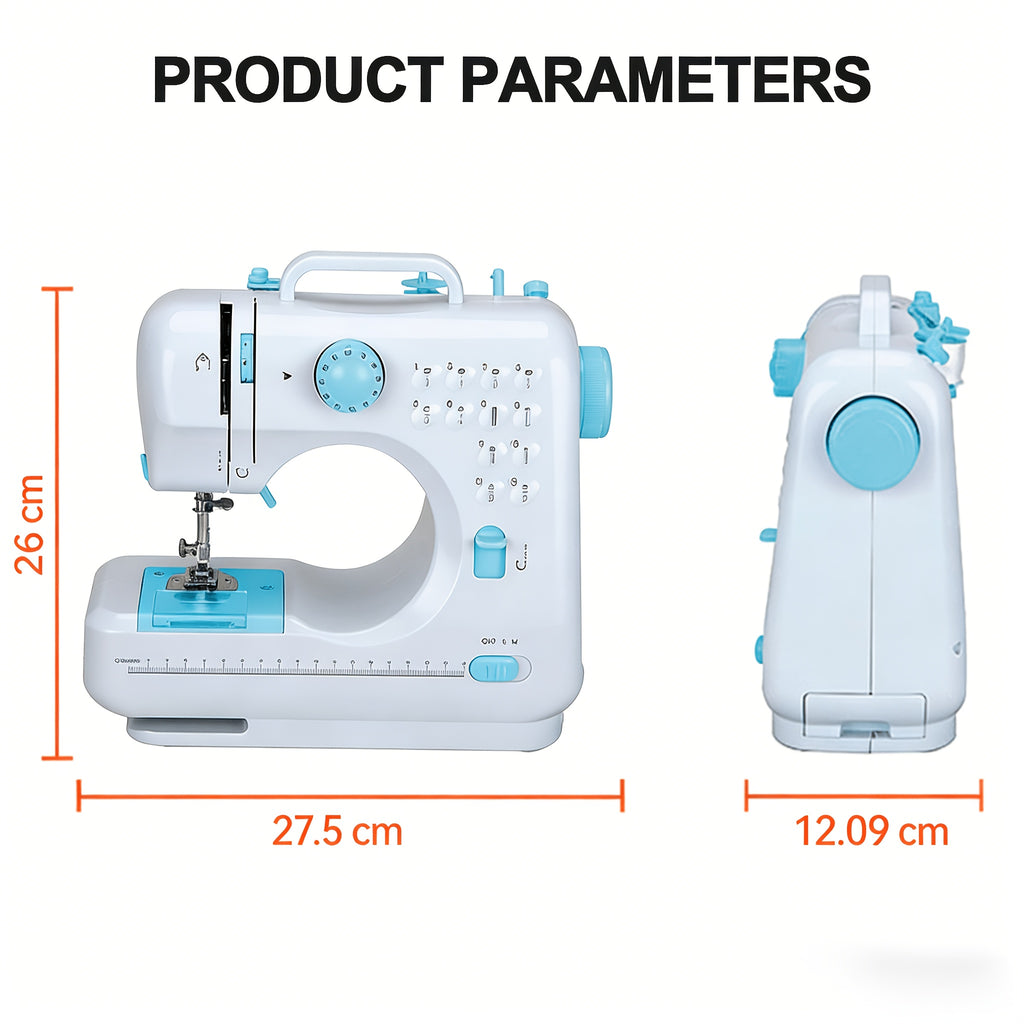 Mini Máquina de Coser para Principiantes, 12 Agujas Multifuncional para el Hogar, Portátil, de Doble Hilo, Inversión de Puntos, Dos Velocidades, Alimentada por Batería, (Batería No Incluida en el Paquete)