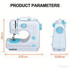 Mini Máquina de Coser para Principiantes, 12 Agujas Multifuncional para el Hogar, Portátil, de Doble Hilo, Inversión de Puntos, Dos Velocidades, Alimentada por Batería, (Batería No Incluida en el Paquete)