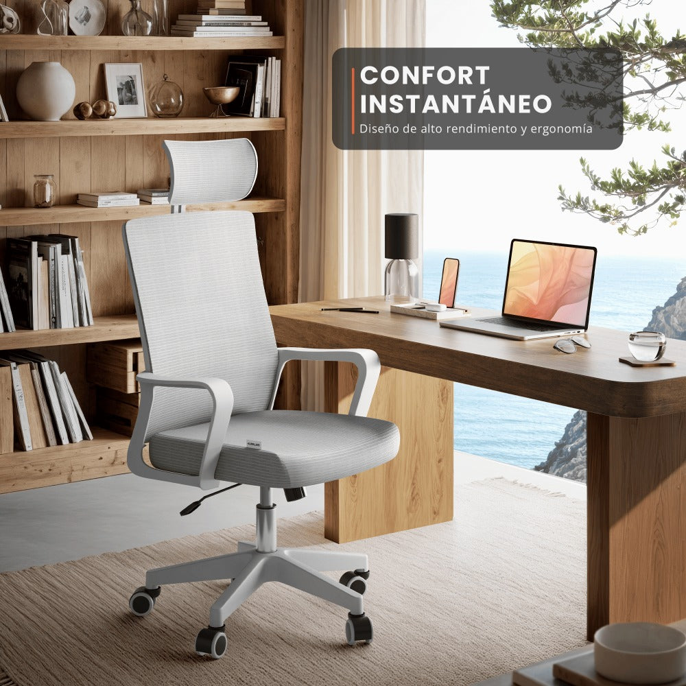 RELAXTY Silla de Oficina Ergonómica – Ajustable y Reclinable con Reposacabezas, Soporte Lumbar, Malla Transpirable y Ruedas 360° | Soporta Hasta 100 kg