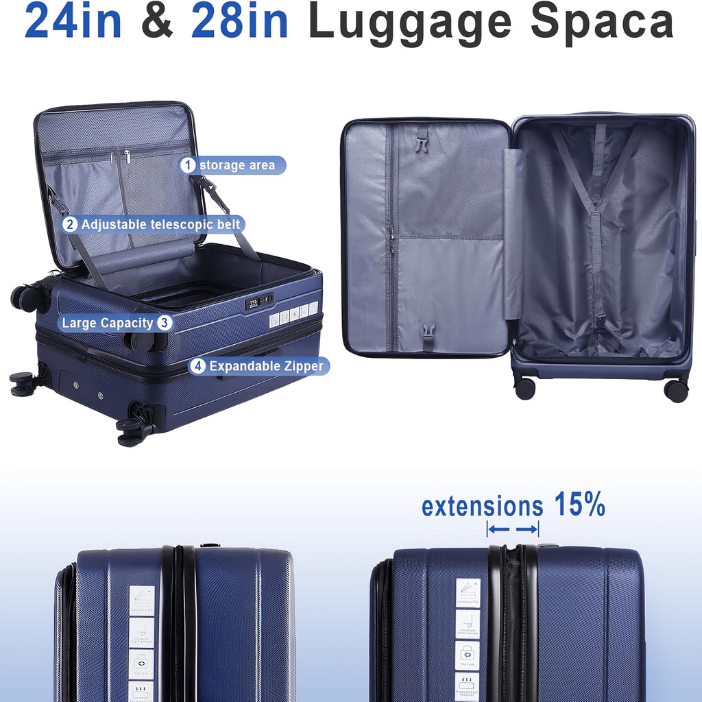 Maleta de Viaje Expandible ABS para PC con Tapa Abatible y Cierre TSA, Spinner, Rígida y Ligera para Llevar a Bordo