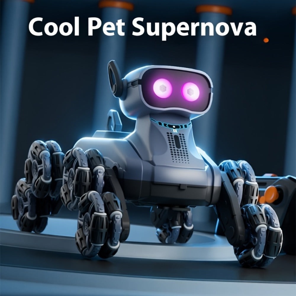 Robot Perro Espacial Mecánico más Nuevo de 2025 con Control Remoto y Tracción en 8 Ruedas, Apto para Fiestas, Espectáculos de Acrobacias - Juguete de Robot de Plástico Duradero, Mascota Electrónica para Juego al Aire Libre, Construcción Robusta, Acrobacia