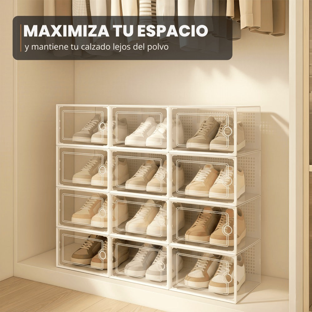 RELAXTY Pack Organizador de Calzado – Cajas DE Zapatos Transparentes Apilables con Apertura Frontal, Sistema Antivuelco y Ventilación