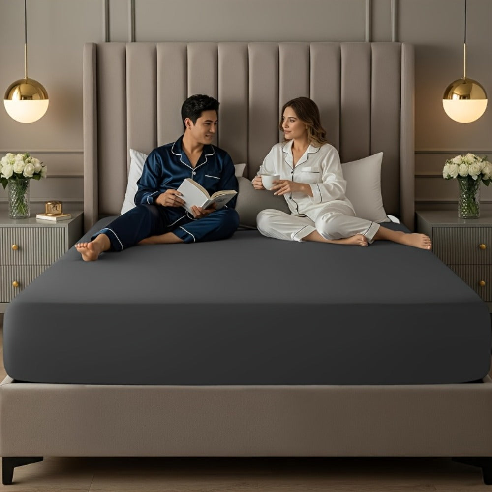 Paquete de 2 Sábanas Ajustables de 100% Poliéster Jersey 130gsm, Color Aleatorio, Sábana de Lino Completo, Falda de 30cm, Hipoalergénica, Sábana Transpirable, Adecuada Para Dormitorio, Residencia Estudiantil Y Habitación De Invitados, Lavable A Máquina, R