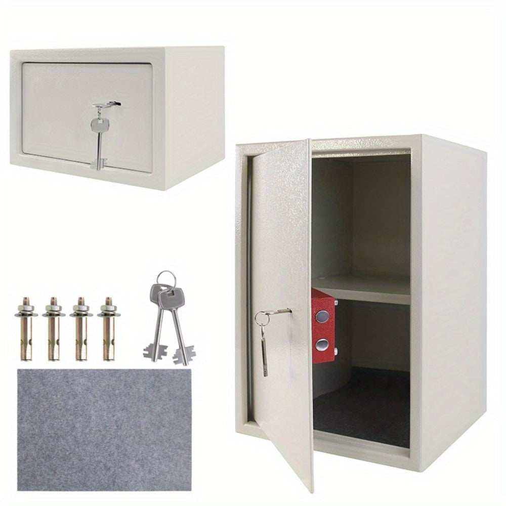 Caja Fuerte para Muebles con Doble Candado de Pestaña, Puerta Colgante de Acero, 2 Llaves, para Caravanas, Armarios y Gabinetes de Oficina, Color Plateado, Tamaño S 31 x 20 x 20 cm / XL 35 x 31 x 50 cm