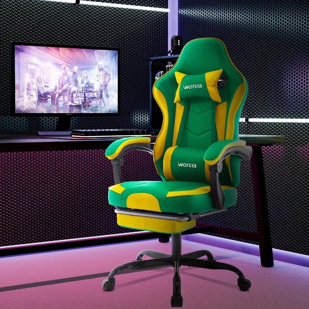 Silla Gaming, Silla para Ordenador, Silla Gaming Ergonómica con Pedales para Pies, Silla de Oficina, Silla Ergonómica para Ordenador con Soporte Lumbar, Silla Gaming de Altura Ajustable, Disponible en Negro