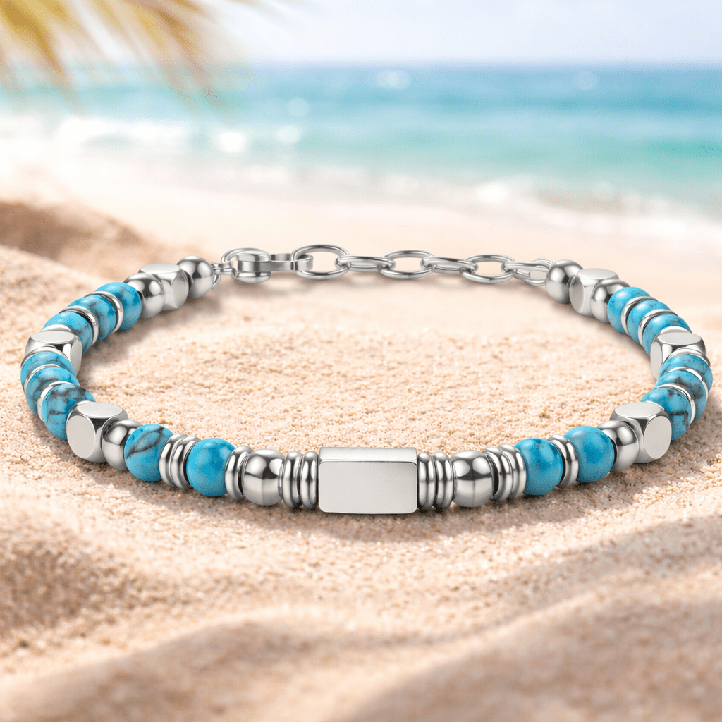 Pulsera de perlas para mujer y hombre - Pulsera de acero inoxidable color plateado con piedras de perlas, pulsera de joyería como regalo para mujeres, hermana, mejor amiga