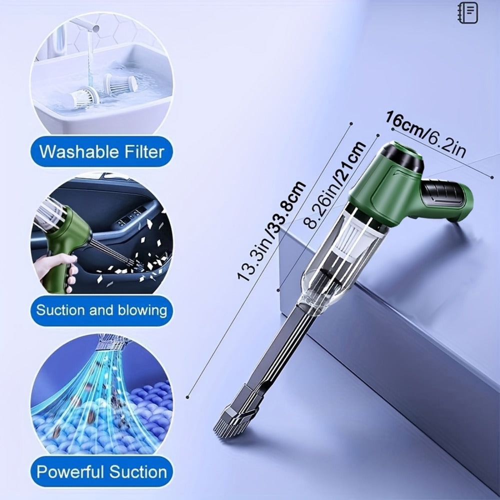 Aspiradora Inalámbrica Tres En Uno de Alta Potencia, Capaz de Aspirar, Extraer Aire y Soplar. Ideal para el Coche y el Hogar, con una Batería de Larga Duración. Recoge Eficazmente Polvo, Detritos y Pelo de Mascotas, Mientras Extrae