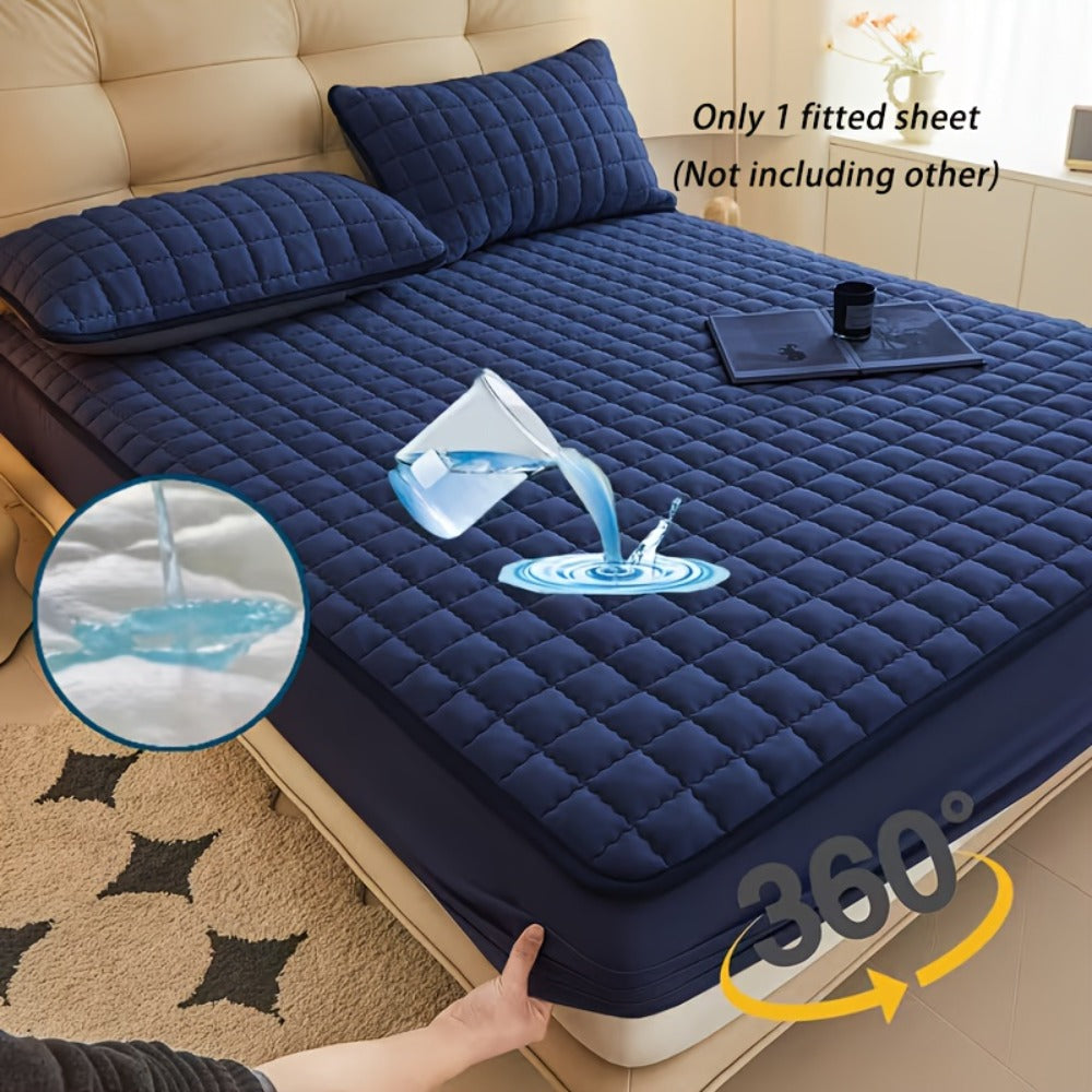 1 pieza Protector de colchón impermeable de alta calidad, sábana bajera ajustada, fabricada con tecnología de gofrado Soundwave, cubrecama suave y cómodo, lavable a máquina, apto para dormitorios, hoteles, residencias estudiantiles, fundas de almohada y r