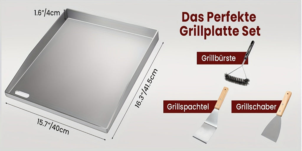 Plancha de Acero Inoxidable para Parrilla, Plancha Sólida de 4 mm con 2 Espátulas y Cepillo, ¡Perfecta para Parrillas de Gas/Carbón, Ideal para BBQ, Panqueques y Más!