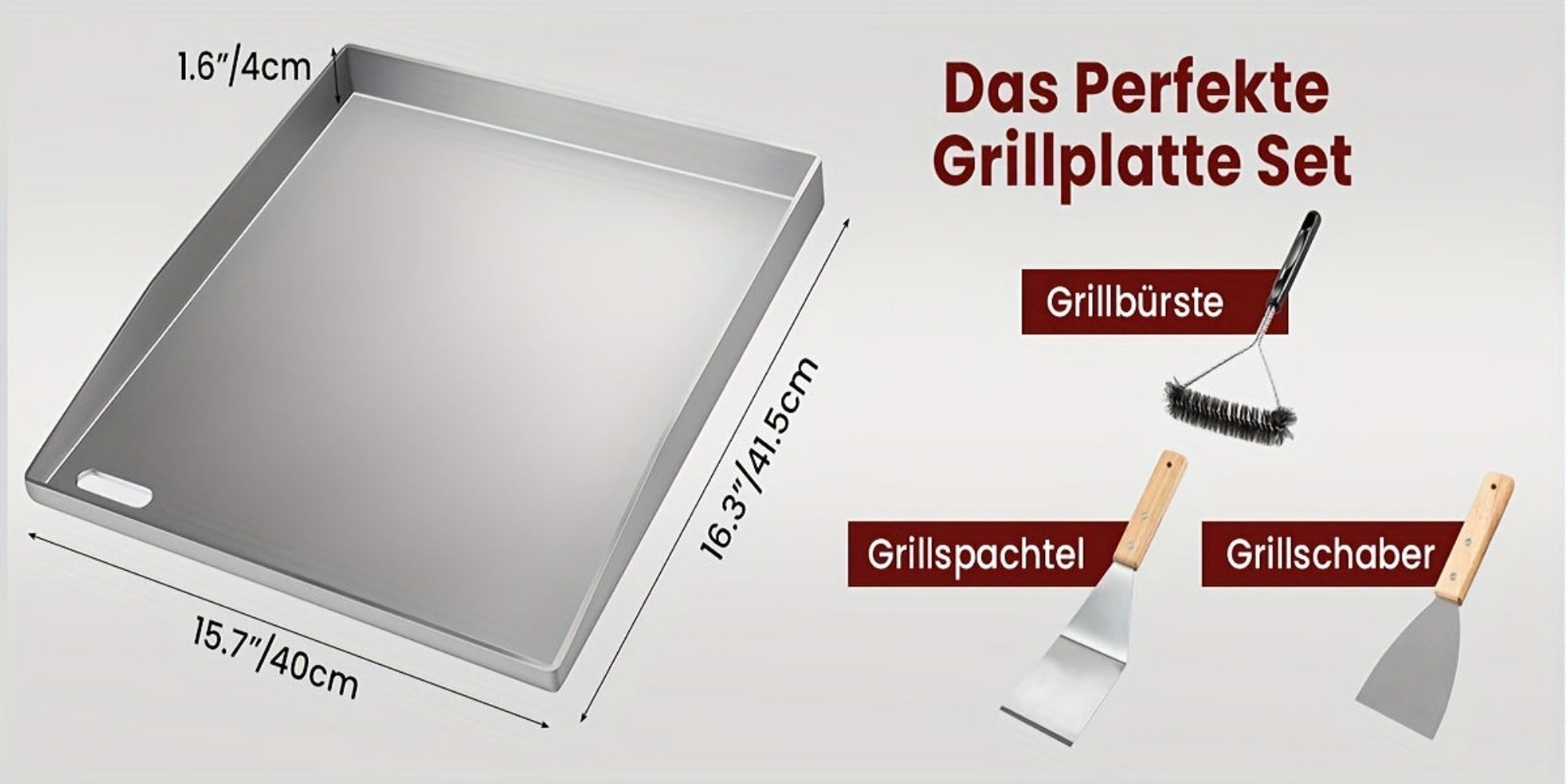 Plancha de Acero Inoxidable para Parrilla, Plancha Sólida de 4 mm con 2 Espátulas y Cepillo, ¡Perfecta para Parrillas de Gas/Carbón, Ideal para BBQ, Panqueques y Más!