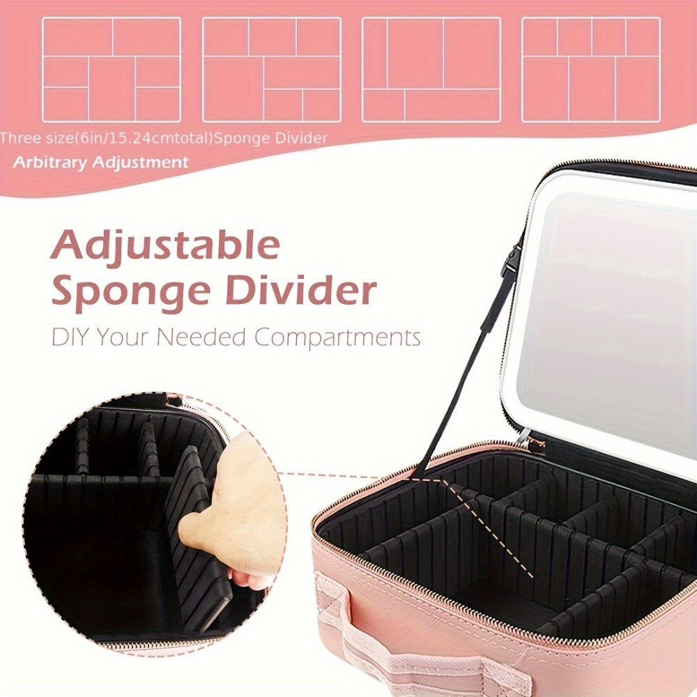 Neceser de Maquillaje, Bolso de Maquillaje con Espejo, Gran Capacidad, Bolso de Mano Portátil de Alta Gama, Bolsa de Almacenamiento de Cosméticos para Mujeres y Hombres, Espejo Redondo Pequeño de Detalle de Belleza con Aumento