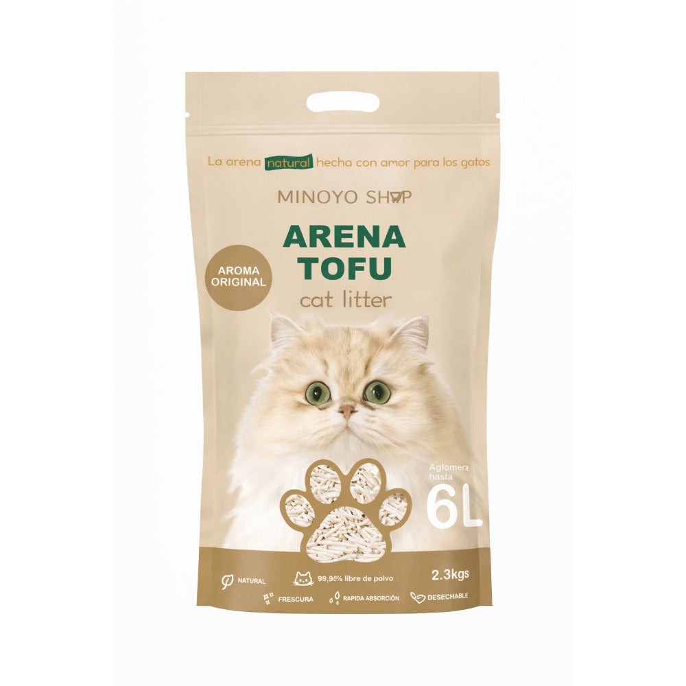 Pack de 1 Bolsa - Arena de Tofu para Gatos 6L - Sin Polvo Fácil de Aglomerar y Controla Olores -y Segura para Gatitos