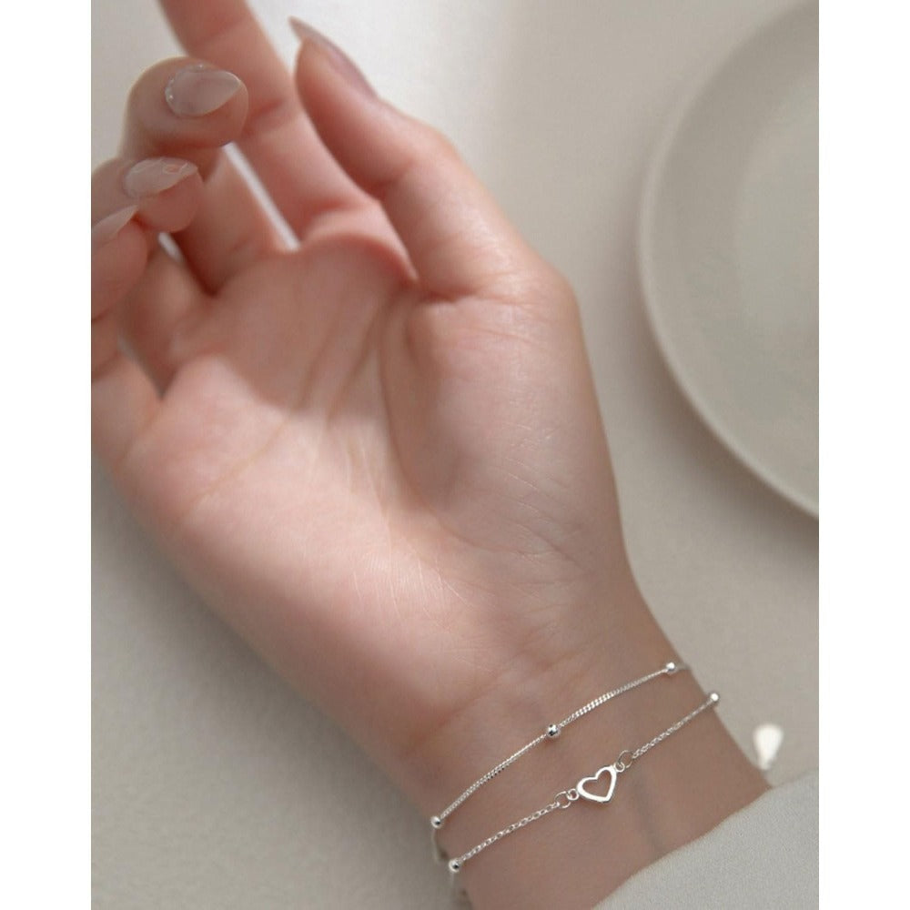 Juego de Pulseras para Mujer en Plata 925, Pulseras Ajustables y Apilables con Corazón y Perla, Pulsera Brillante de Amor, Regalo de Joyería para Mujer, 16 cm + 5 cm